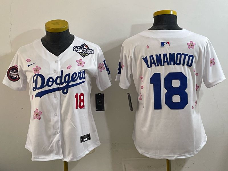 Youth Los Angeles Dodgers #18 Yamamoto White Sakura Edition 2026 Nike MLB Jersey 003
